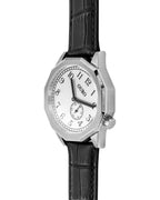 Vue de trois-quarts de la montre OURO RW-002 à cadran inox brossé décalé à 45°.